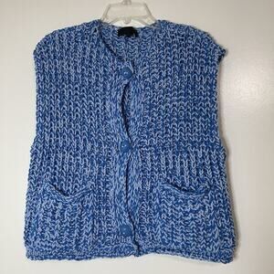ZARA crochet blue chunky knit cardigan button front vest sweater Medium